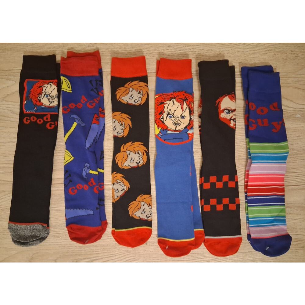 Lot Of 6 Chucky Horror Themed Socks New Without Package Scary Good Guys